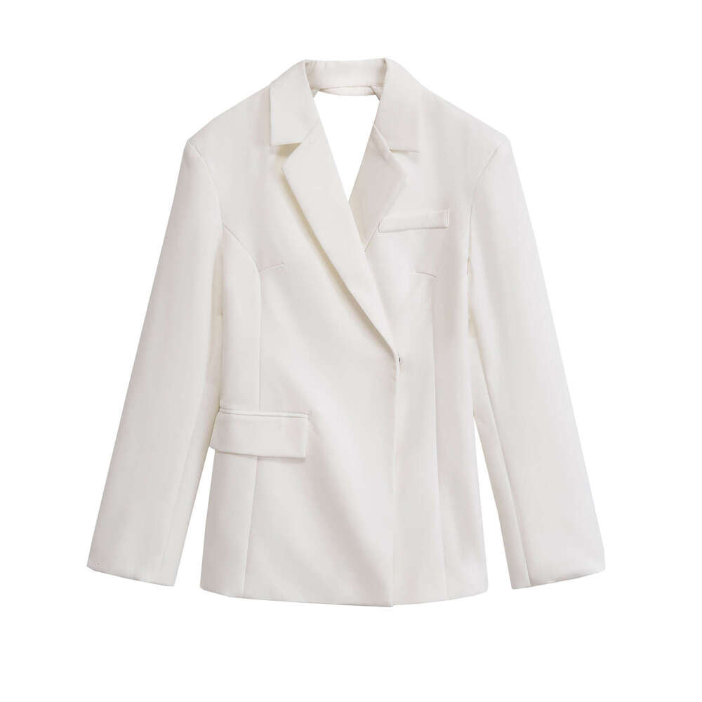 DHEssentials INS Style Women's Autumn Winter New Fashion Sexy Backless Slim Fit Elegant Long Sleeve Hollow White Blazer