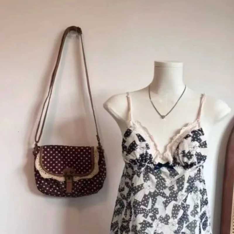 New Korean Polka Dot Niche Design Vintage Womens Single Shoulder Crossbody Bags Fashion Polka Dot Canvas Bag W250911