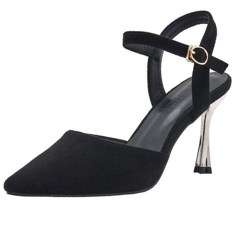 30-44 2025 New High Heels Thin Large Size Buckle Black Heel Sandals Women Shoes