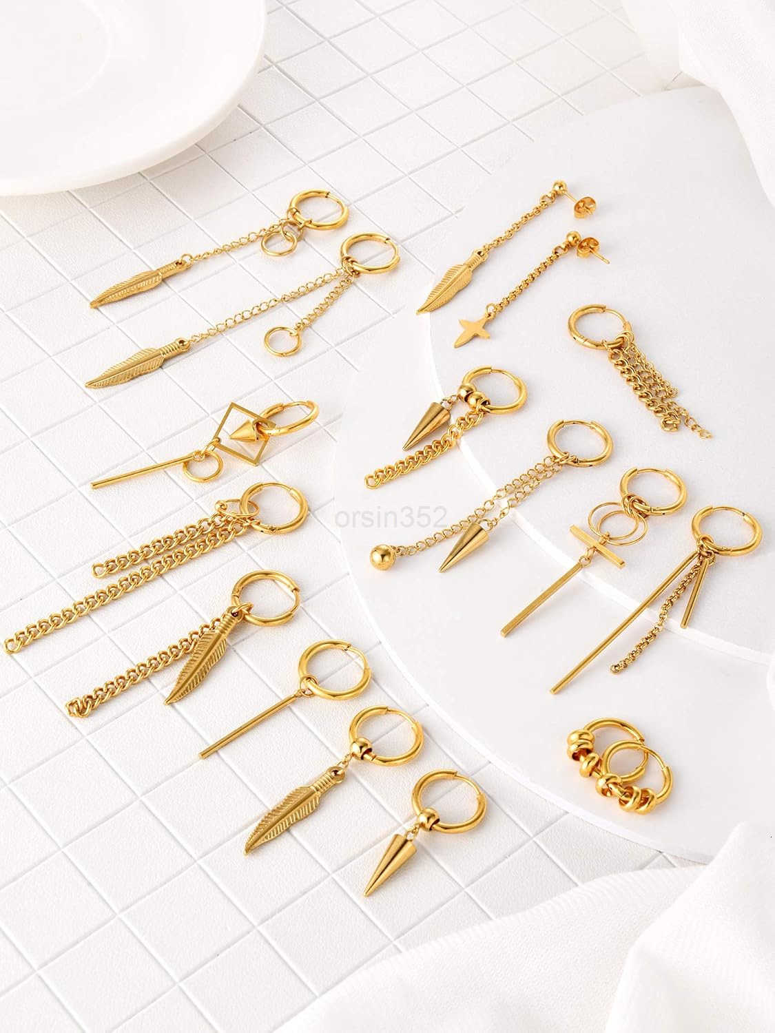 20 Pieces Men Dangle Earrings Stainless Steel Huggie Hinged Hoop for WomenW250911