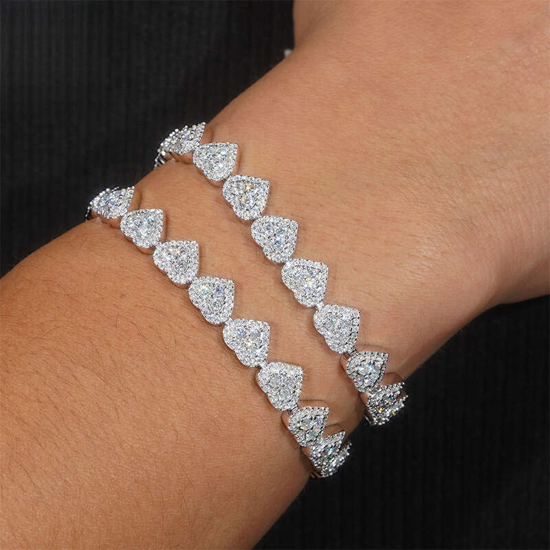 Sier Moissamite Bracelet 8mm Full of Cross-border Hip Hop Handpieces for Men and Women