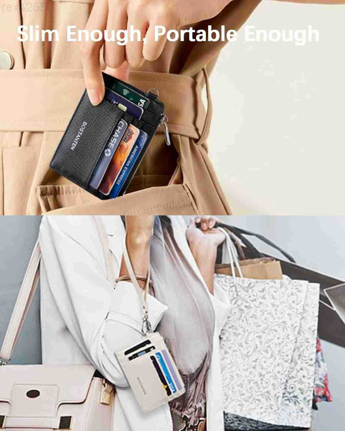 Small Wallet For Women RFID Leather Credit Card Holder Slim Wristlet Keychain Wallet With Zipper PocketW250911
