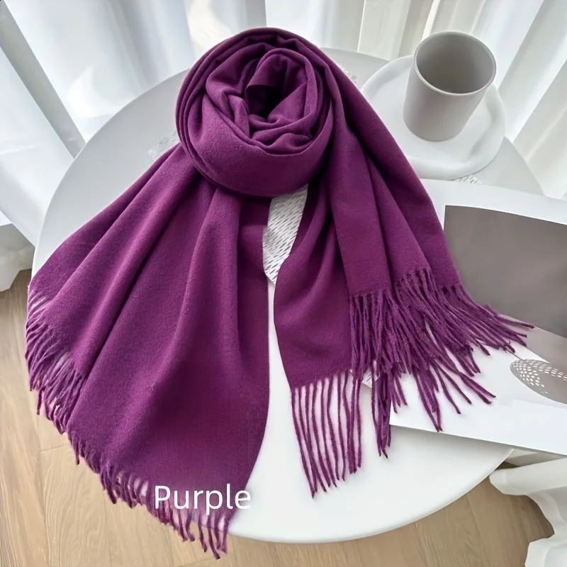 Winter Cashmere Solid Color Pashmina Tassel Scarf Cold Weather Scarves Wraps Women Girls Her Thicken Warm Shawl Wrap 250909
