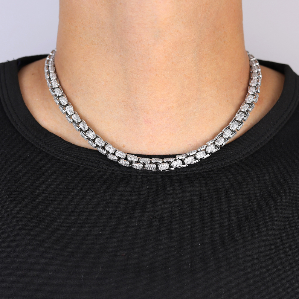 Hip Hop Punk Mens Cuban Chain Necklace Full 5A Zircon White Gold Plated Jewelry