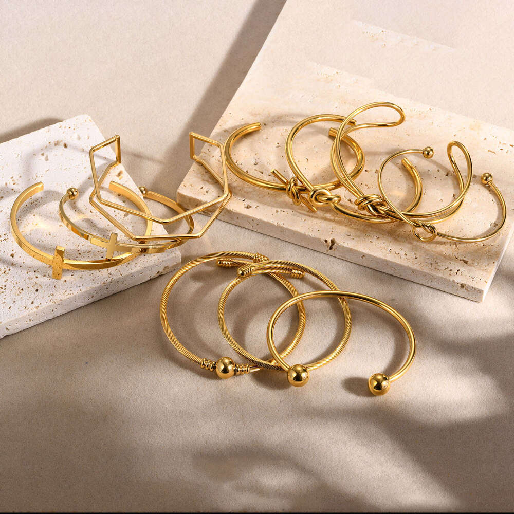 new gold tone bracelet designer bracelet for women Open Bracelet Luxury Jewelry Fashion Simple Geometric Stainless Steel Knot C-shaped Cross border Ac
