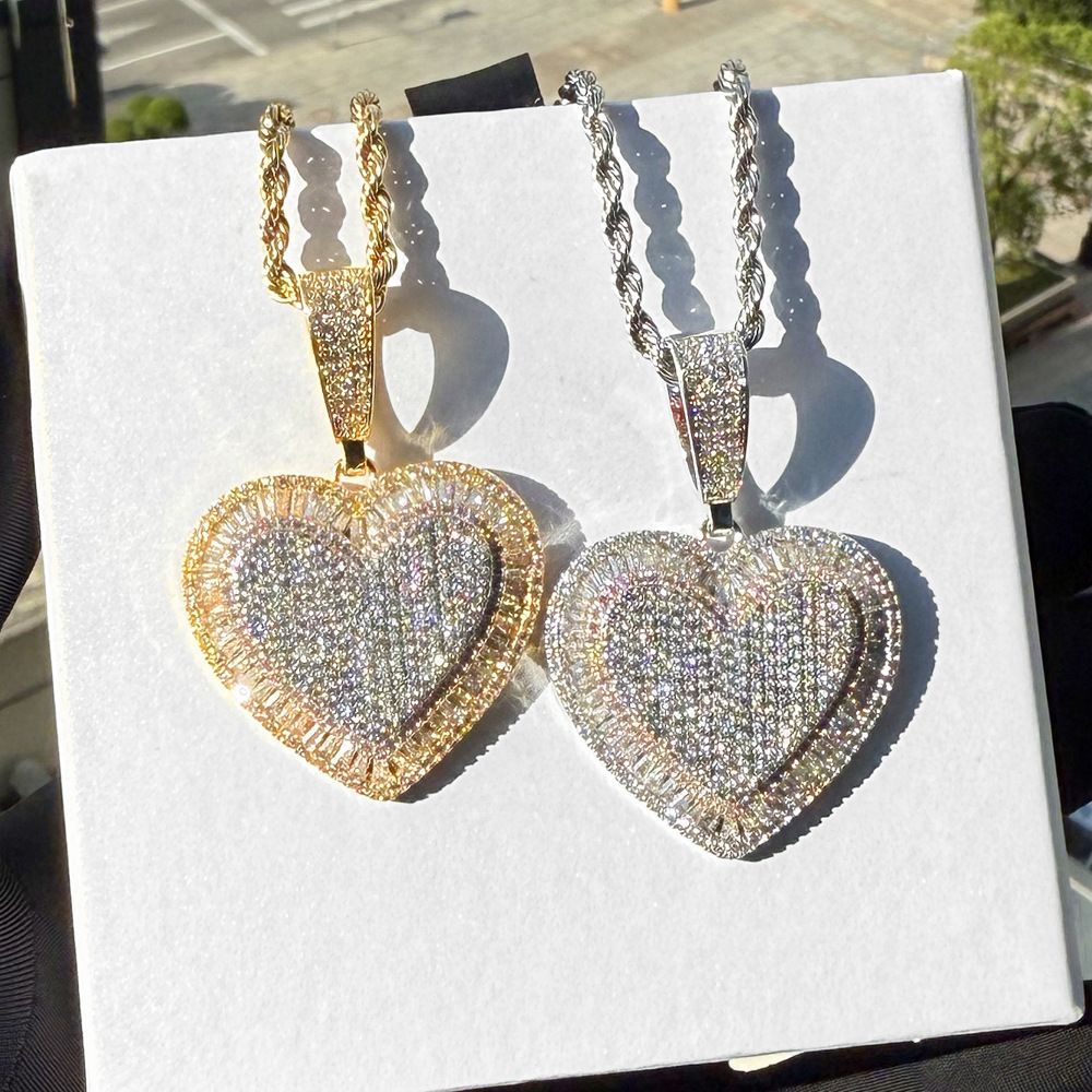 Hip Hop Lover Heart Pendant Necklace Bling 5A Zircons Gold Plated Couple Wedding Jewelry