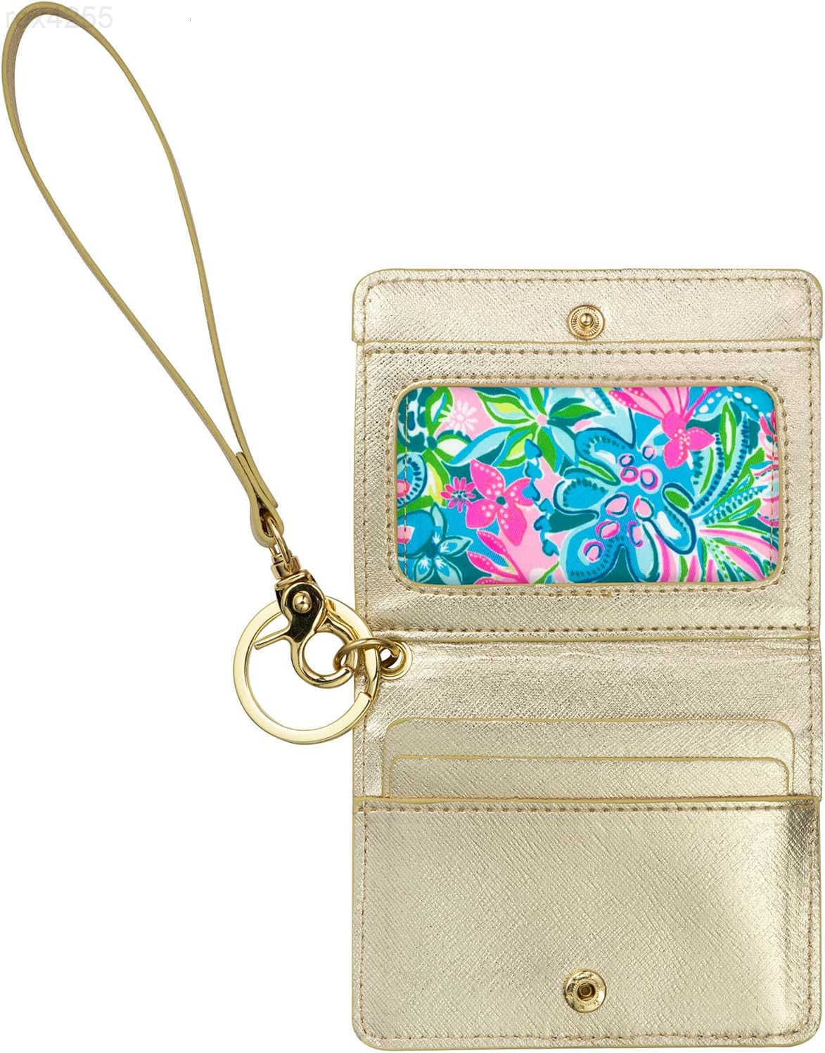 Pulitzer Snap ID Card Case Cute Keychain Wallet Slim Credit Card Holder with Wristlet Strap Splendor in the SandW250911