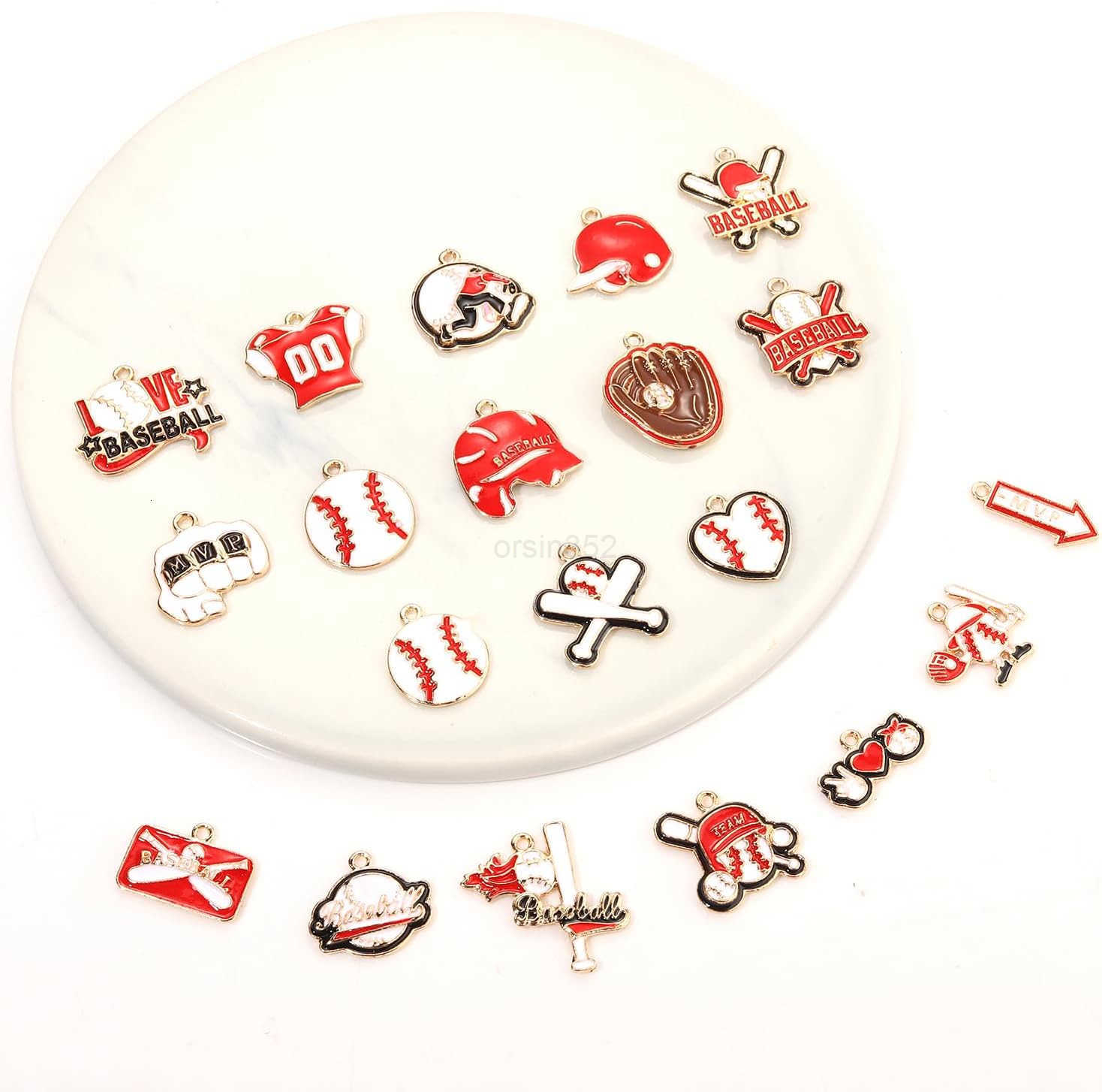 20PCS Sports Charms Enamel Basketball Baseball Pendant Charms for Jewelry Making Rhinestone Ball Game Softball Charms for Necklace Earrings DIY Crafts