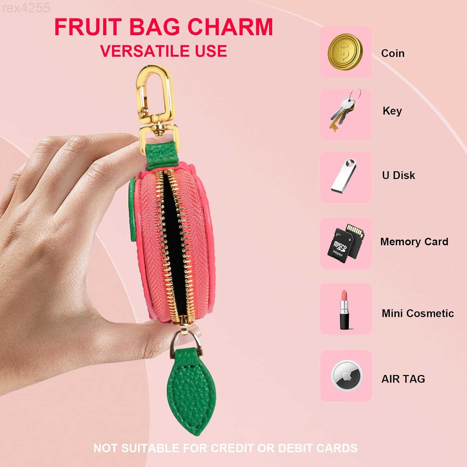 Orange Mini Fruit Coin Purse Keychain Cute PU Leather Mini Pouch Fruit Bag Purse Charm for Handbags Wallets Accessories for Girls WomenW250911