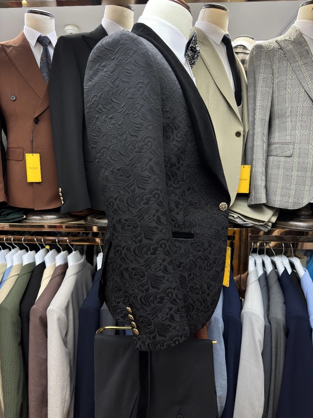 Vintage Men's Suit Jacquard Tailor-Made 3 Pieces Set Jacket Shawl Lapel Blazer Velvet One Button Groom Customized Coat Vest Pants Plus Size