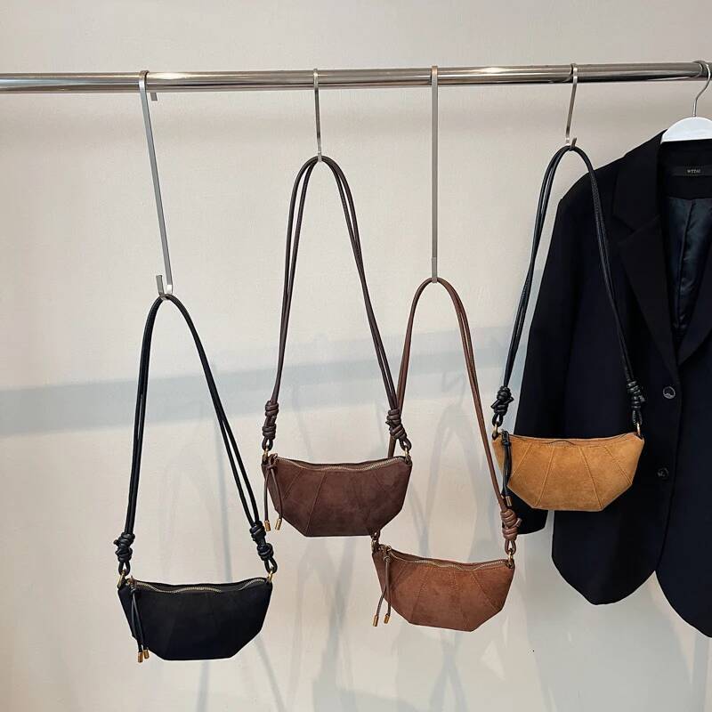 Retro Patchwork Leather Women s Shoulder Bag Crossbody Bag Frosted Suede Solid Color Horn Bag Niche Fashion Designer Bag Personalized Simple