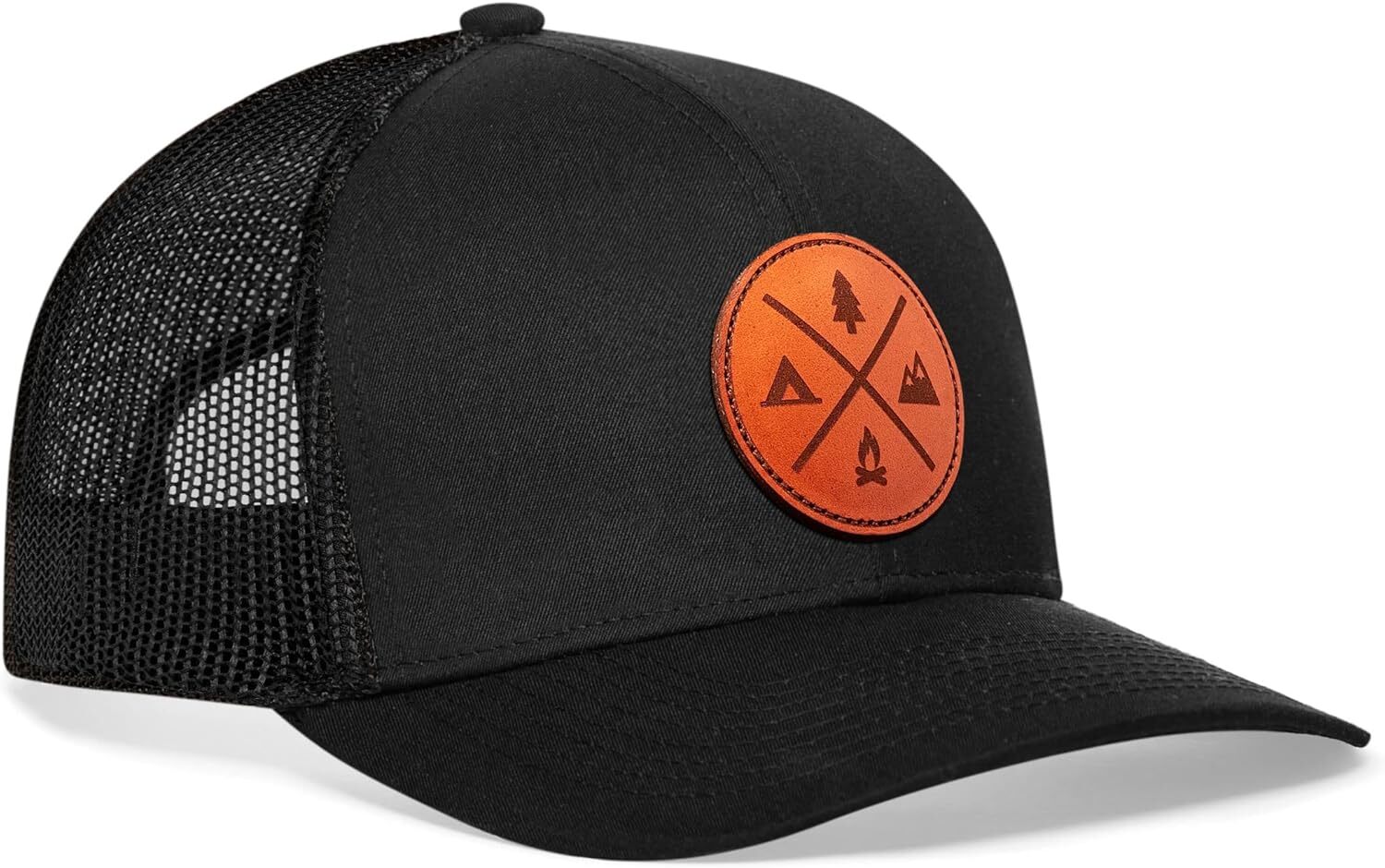 Camping Outdoors Trucker Hat for Men & Women, Baseball Cap Adjustable Snapback Leather