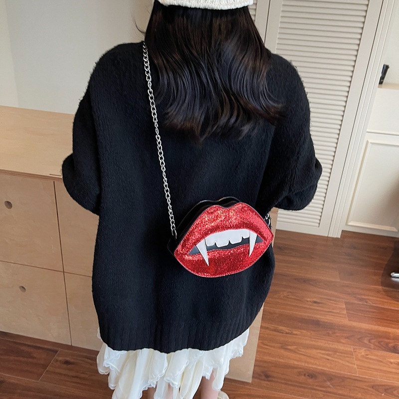 Halloween Autumn New Red Lips, Sharp Teeth, Personalized Style, Niche Design, Trendy Fashion, Women's Shoulder Bag, Designer Bag