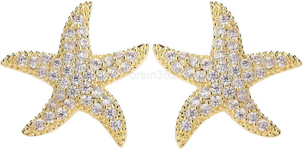 Stud Earrings for Women CZ Paved Starfish Stud Earrings Charm Starfish Earrings Plated in 14k GoldWhite GoldW250911