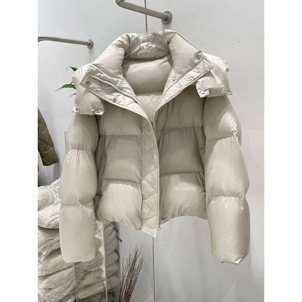 Janveny Thickness Short Bread Jacket Women Winter Warm Solid Puffer Coat Hooded 90% Duck Down Coats Female Fluffy Parkas