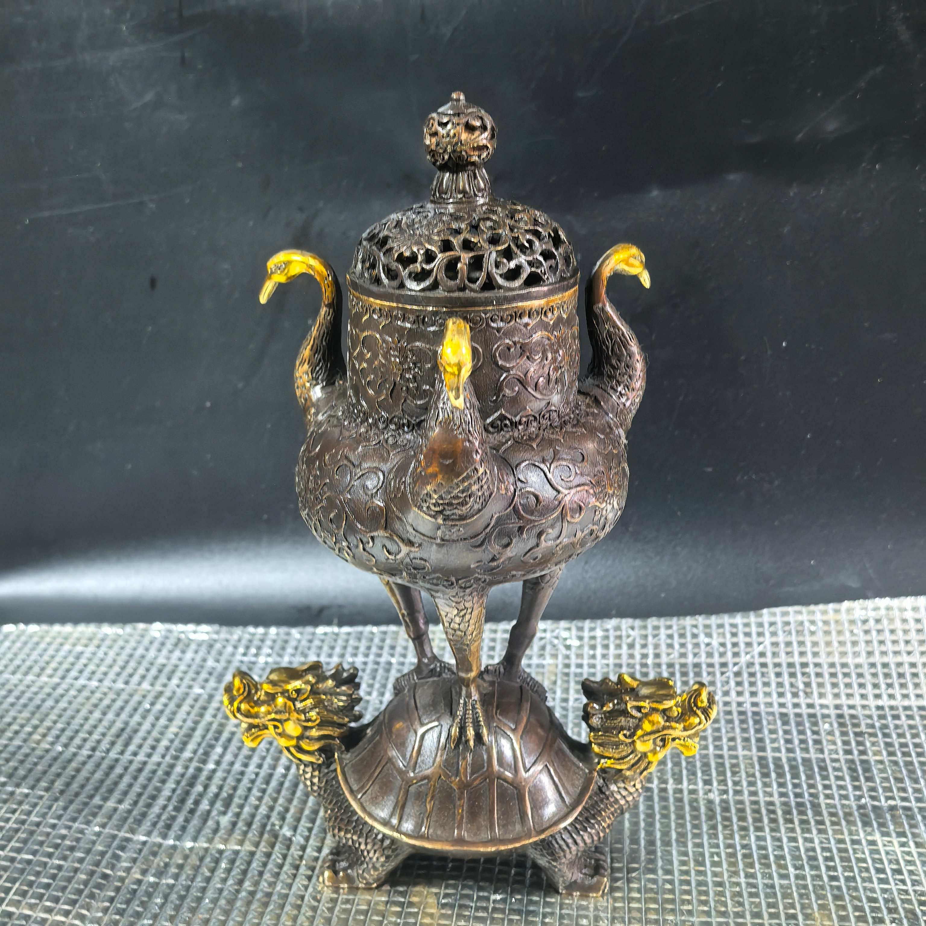 Antique bronze turtle and crane longevity incense burner sandalwood burner ornaments high-end turtle and crane longevity birthday home office collecti