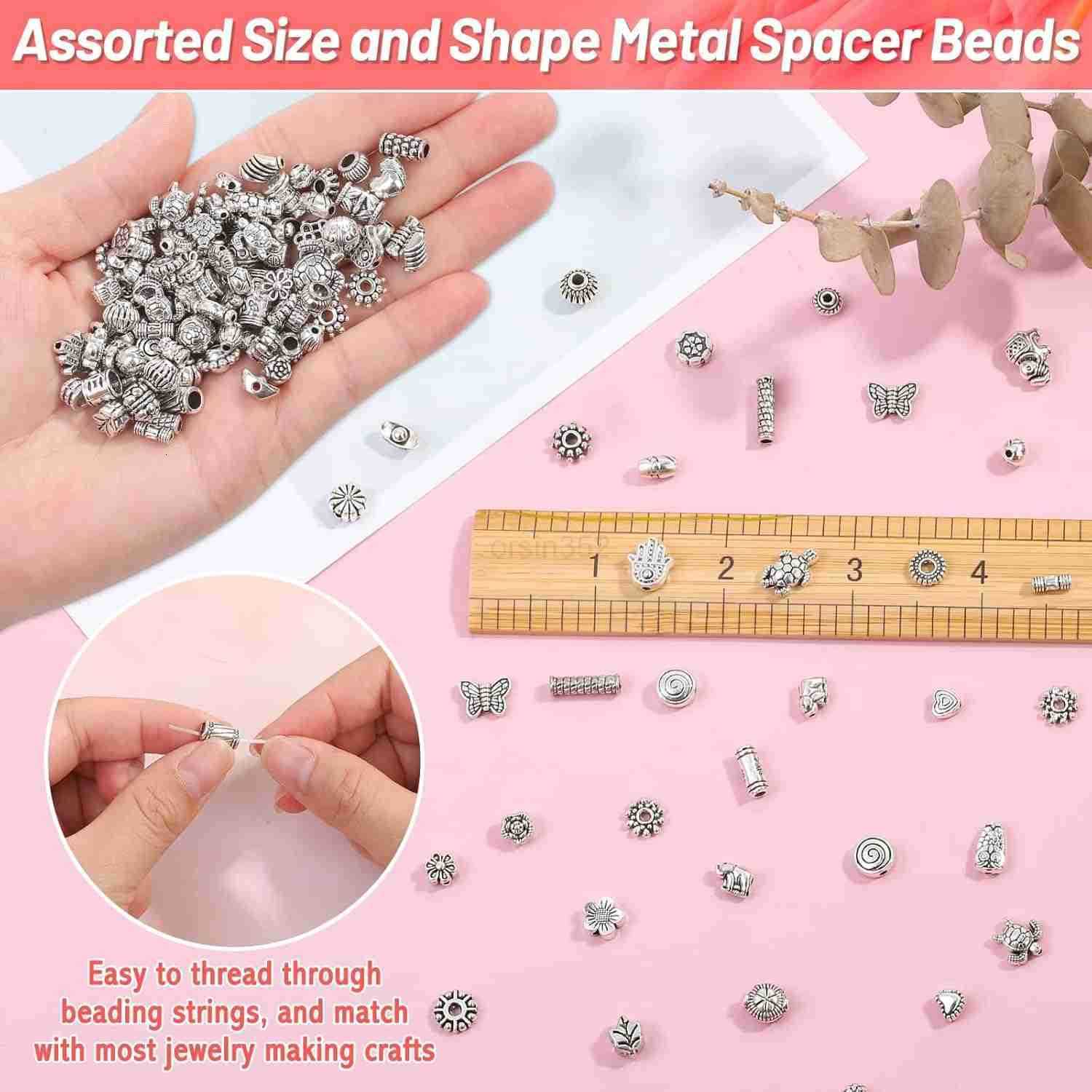 500 Pcs Spacer Beads Silver Bulk Random Styles Loose Spacer Metal Charm for Necklace Earring Making DIY Jewelry AccessoriesW250911