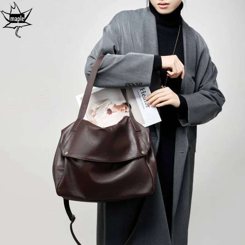 New Coffee Black Color Large Capacity Casual Genuine Cow Leather Soft Women Handbag Euro Business Travel Female Shoulder Bag 250805 250805