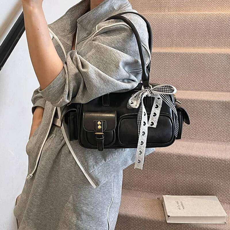 Simple Retro Square Fashionable Bow-Decorated Shoulder Versatile Popular Commuter New Style Exquisite Boston Bags