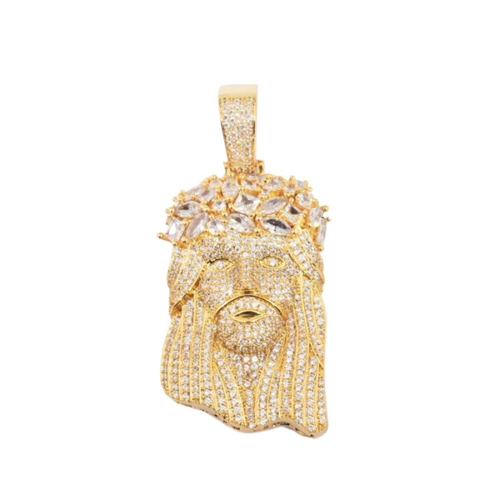 Vintage Hip Hop Jesus Pendant Necklace 5A Zircon Real Gold Plated Religious Jewelry