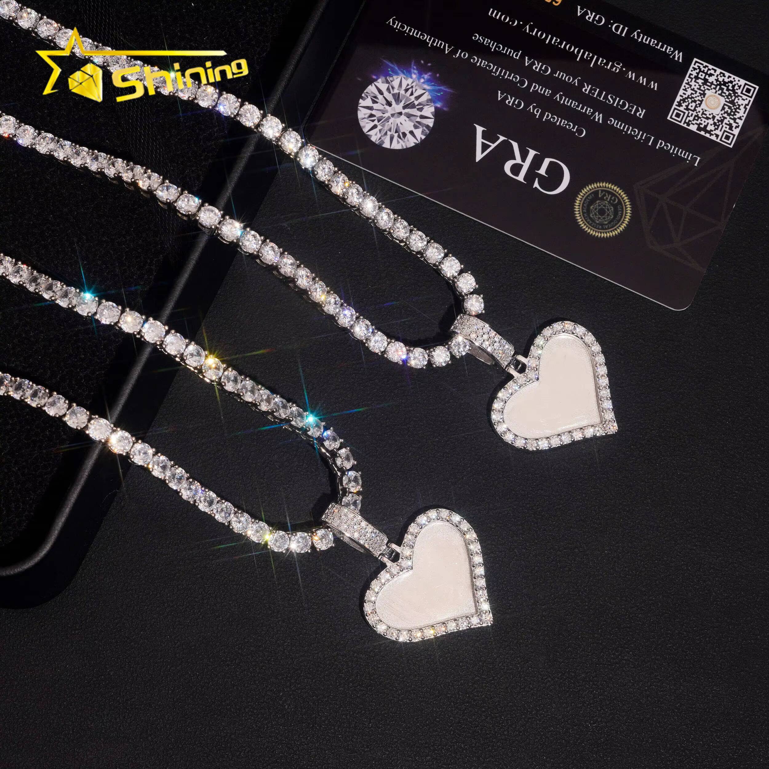 Ready to Ship Heart Shape Memory Pendant Waterproof 18K Gold Plated 925 Silver Moissanite PiMoissaniteure Pendant