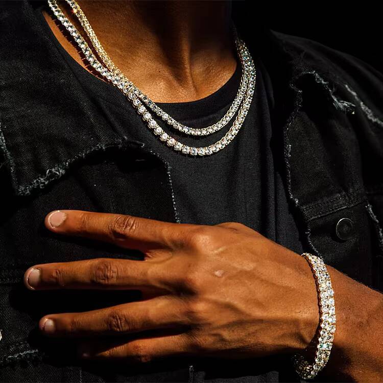 Fine Jewelry Hiphop S925 Sterling Silver VVS Moissanite Diamond Cluster Iced Out Tennis Chain Bracelet Necklace