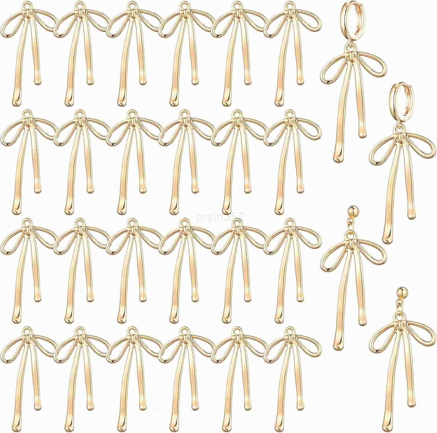48 Pcs 18k Gold Plated Bowknot Charms Metal Bow Tie DIY Earrings Necklaces Pendant Rhinestone Bowknot Charms for Jewelry Making DIY Crafts Supplies fo