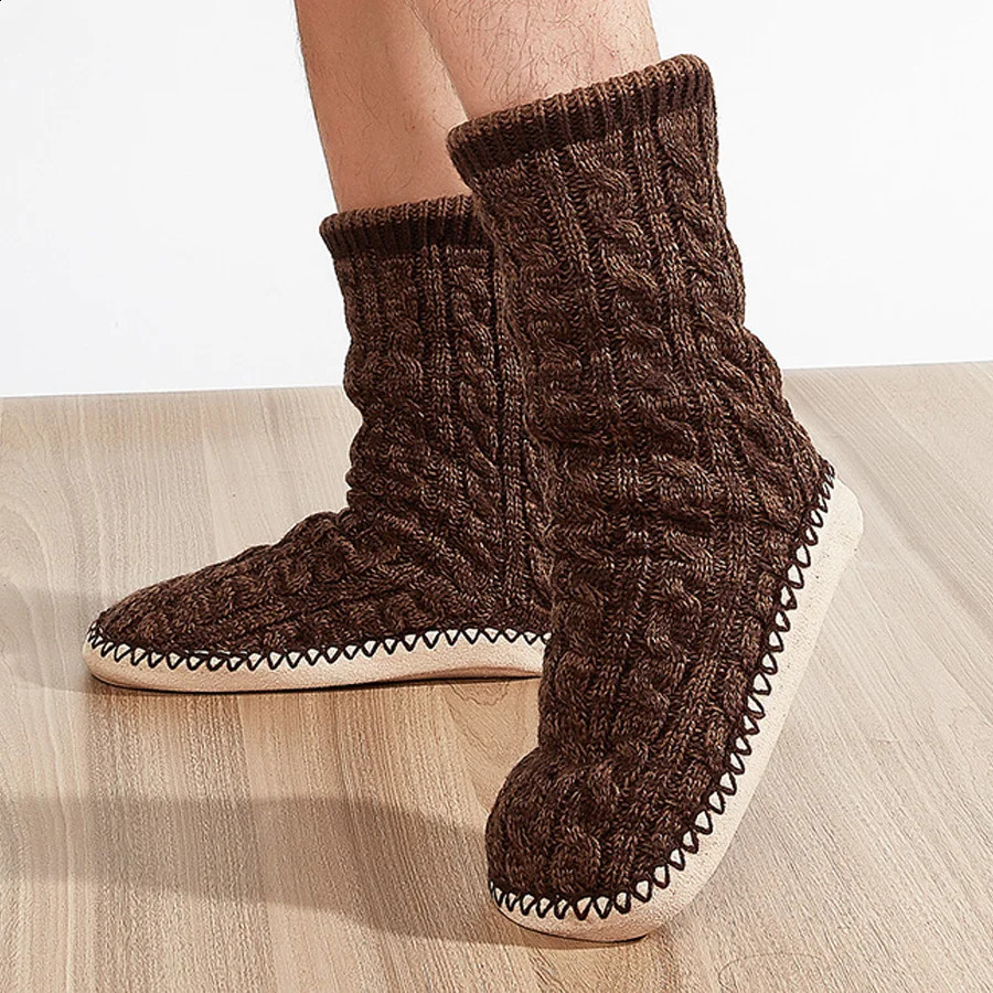 Mens slippers For Home Thicken Warm Floor Slippers Socks NonSlip Indoor Fashion Plush Slippers Socks House Shoes Male 250906
