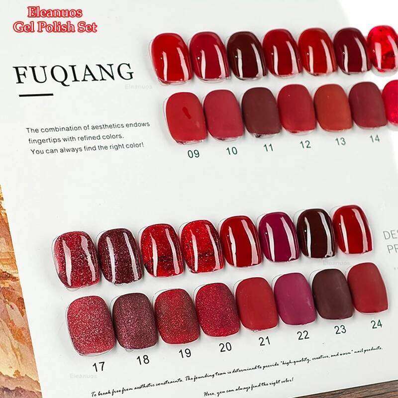 Eleanuos Ankara Polishing 24Pcs Varnish Gel Shining And Durable Soaking New Year Red Primer UV LED Nail Set 15Ml