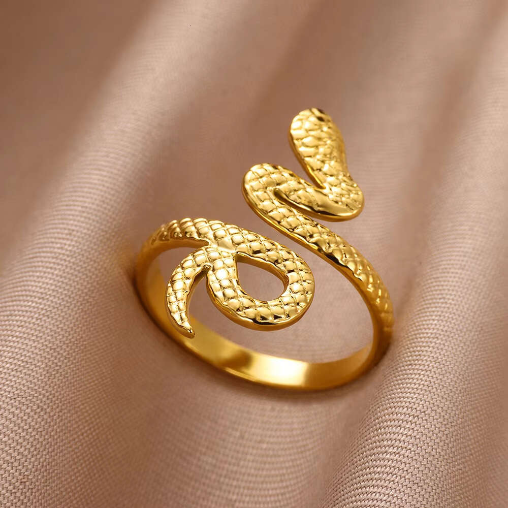 Stainless Steel Snake Gold Plated Open Ring Gothic Punk Style Animal Exaggerated Jewelry