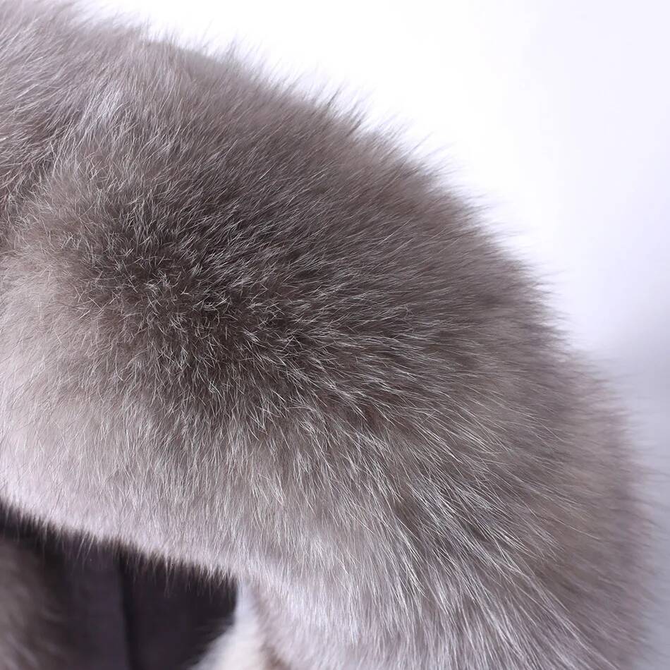 2024 Maomaokong Women winter natural raccoon fox collar long coat real rabbit fur lining parkas Women's jacket