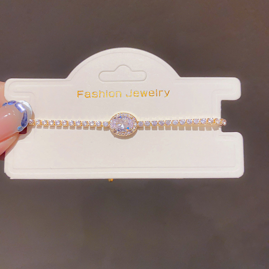 Silver - Toned Bracelet With Oval - Shaped Sparkly Crystal, Pave Diamond - Like Accents Delicate Daily & Elegant Jewelry Gift For Her High - Quality A