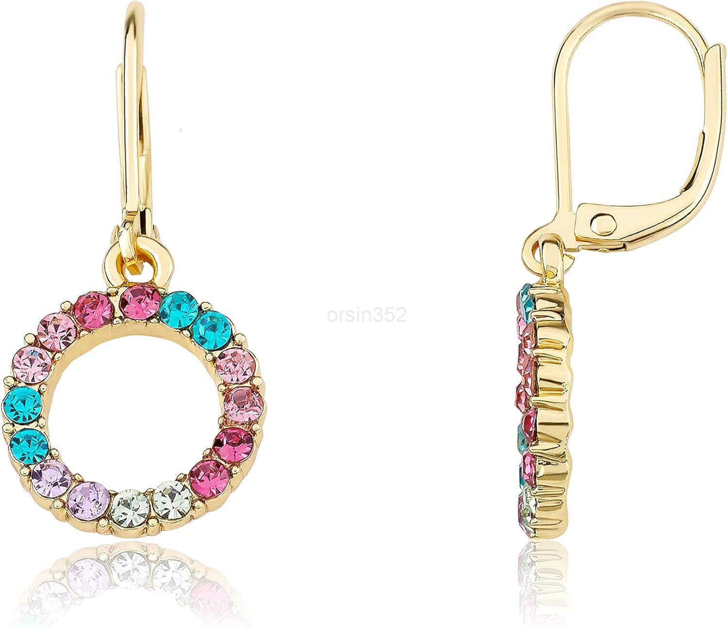 Earring 14k GoldPlated Multi Color Rainbow Dangle Leverback Earring Hypoallergenic and Nickel Free For Sensitive EarsW250911