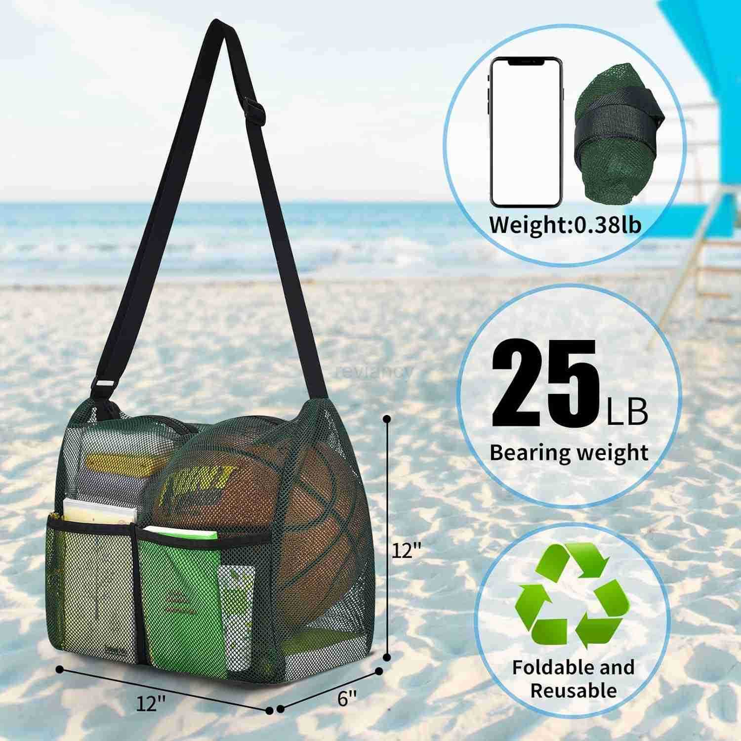 Tote Bag Mesh Bag Crossbody Satchel 12x6x12 for Gym Beach Ball Games Training Camping Hiking Clothes StorageW250911