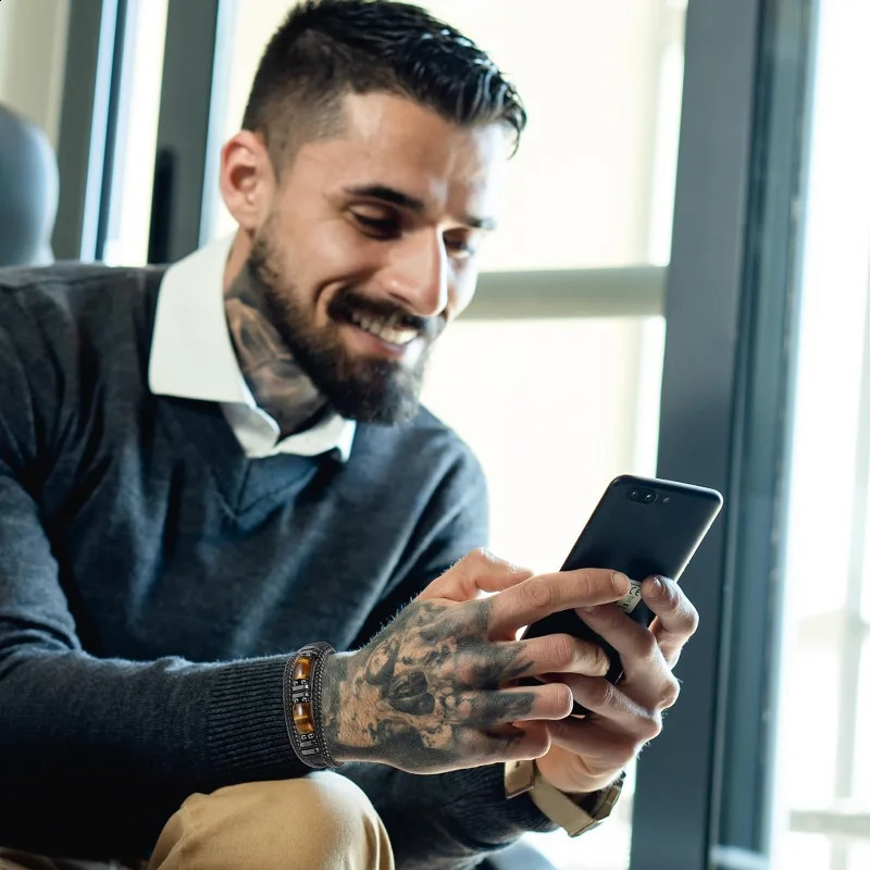 Tiger Eye Black Leather Bracelet Men Natural Gemstone Crystal Stone Jewelry Handmade Courage Stress Relief Protection Bracelet 250911