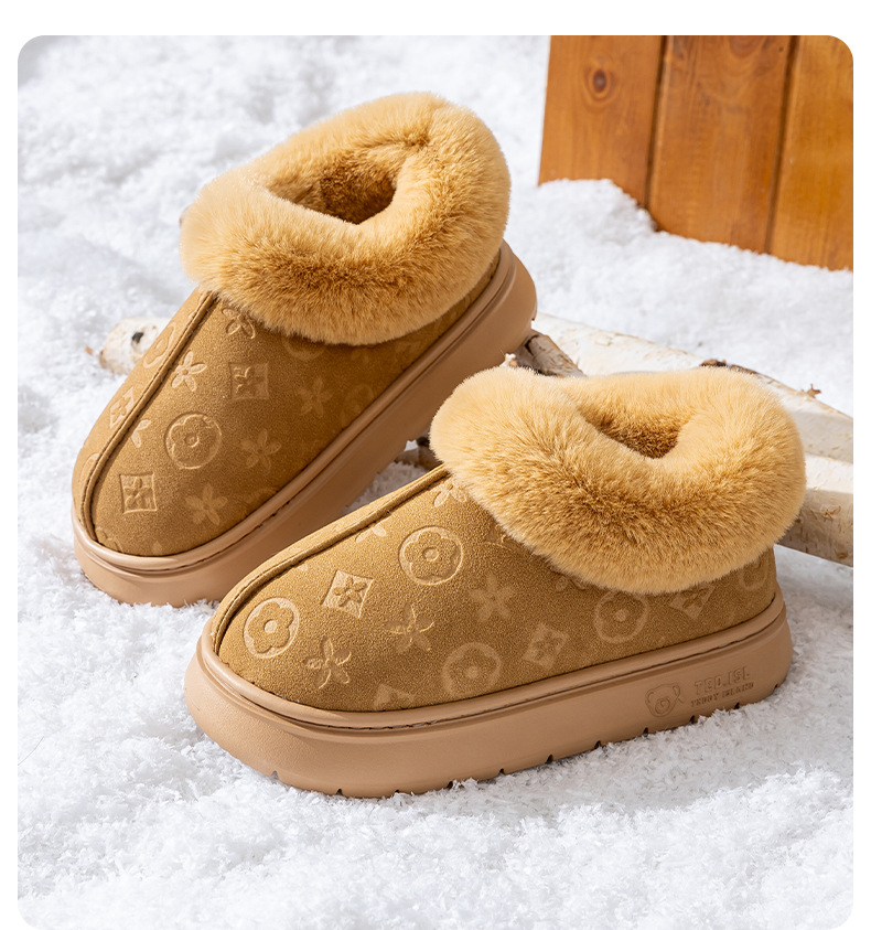 2025 Latest Men's Suede Cotton Indoor Slippers Fleece-Cuffed Warm Closed-Heel with EVA Anti-Slip Snow Boot Design