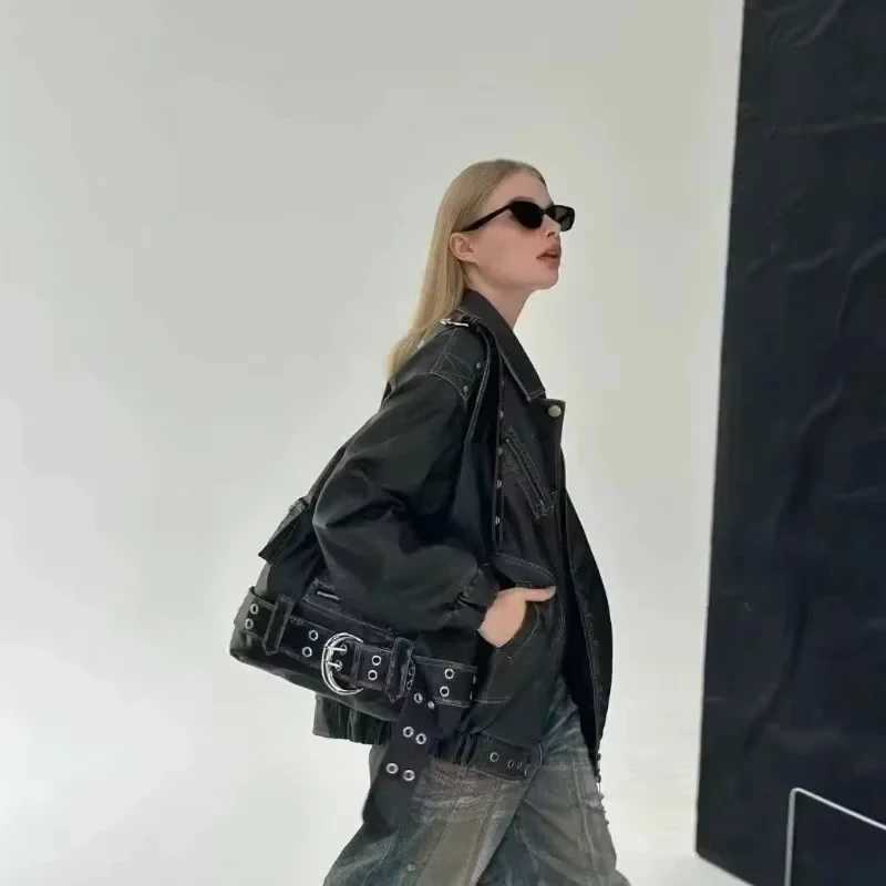 Belt buckle Women Luxury Designer Handbag And Purses PU Rivet Multiple Pockets Y2K Large Capacity Shoulder bags big totes W250911