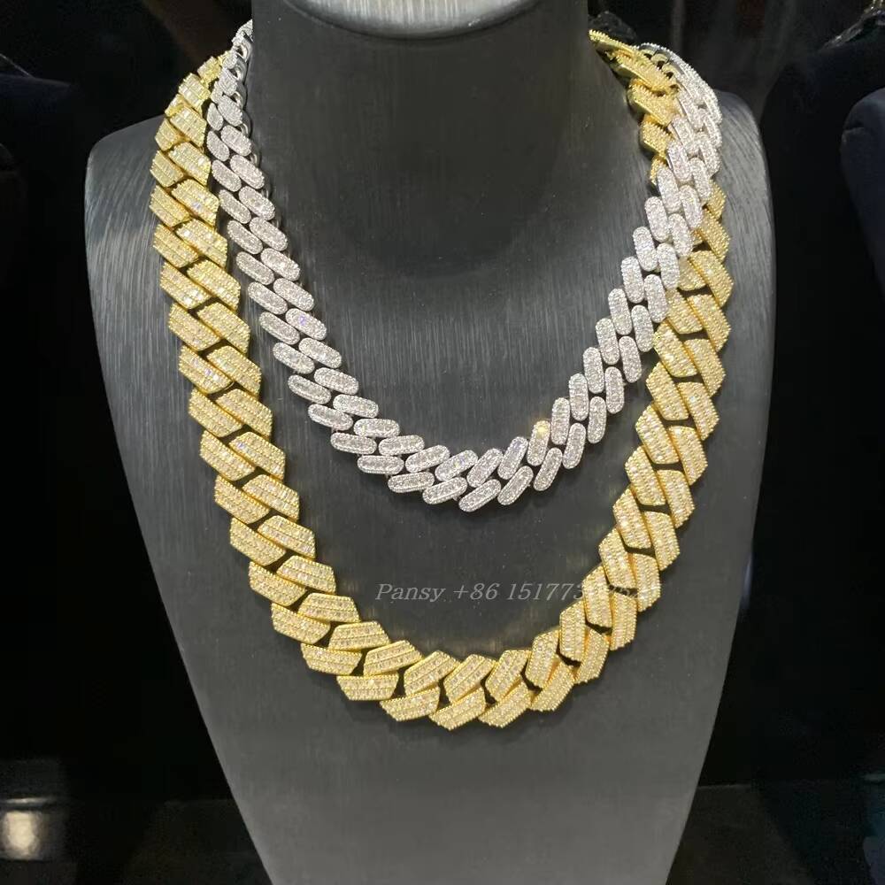 Miami Hip Hop Jewelry 16mm Cuban Chain Gold Plated Iced Out Prong Iced Setting Necklace CZ Diamond Prong Cuban Link Chain