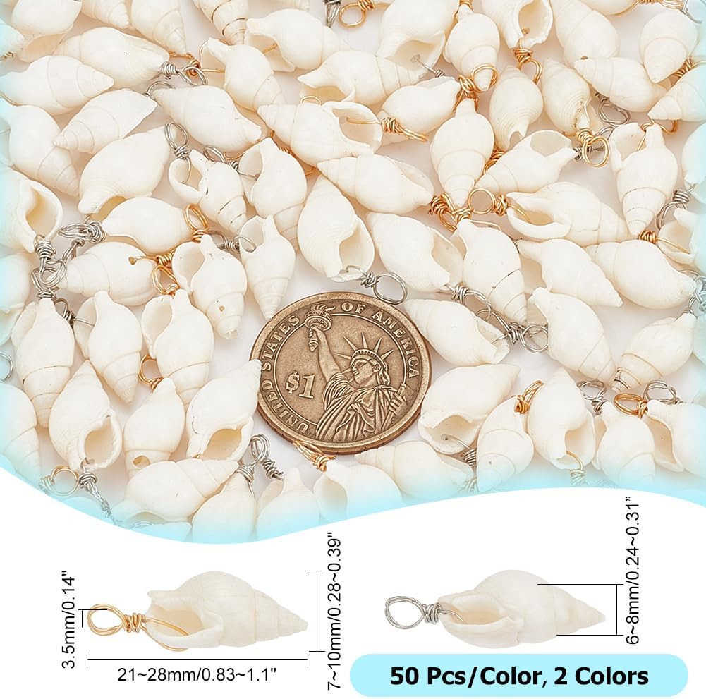 PandaHall Shell Pendants Spiral Seashells Craft Charms Cowrie Sea Shells Pendant Natural Shell Charms Conch Shells with Loop BailW250911