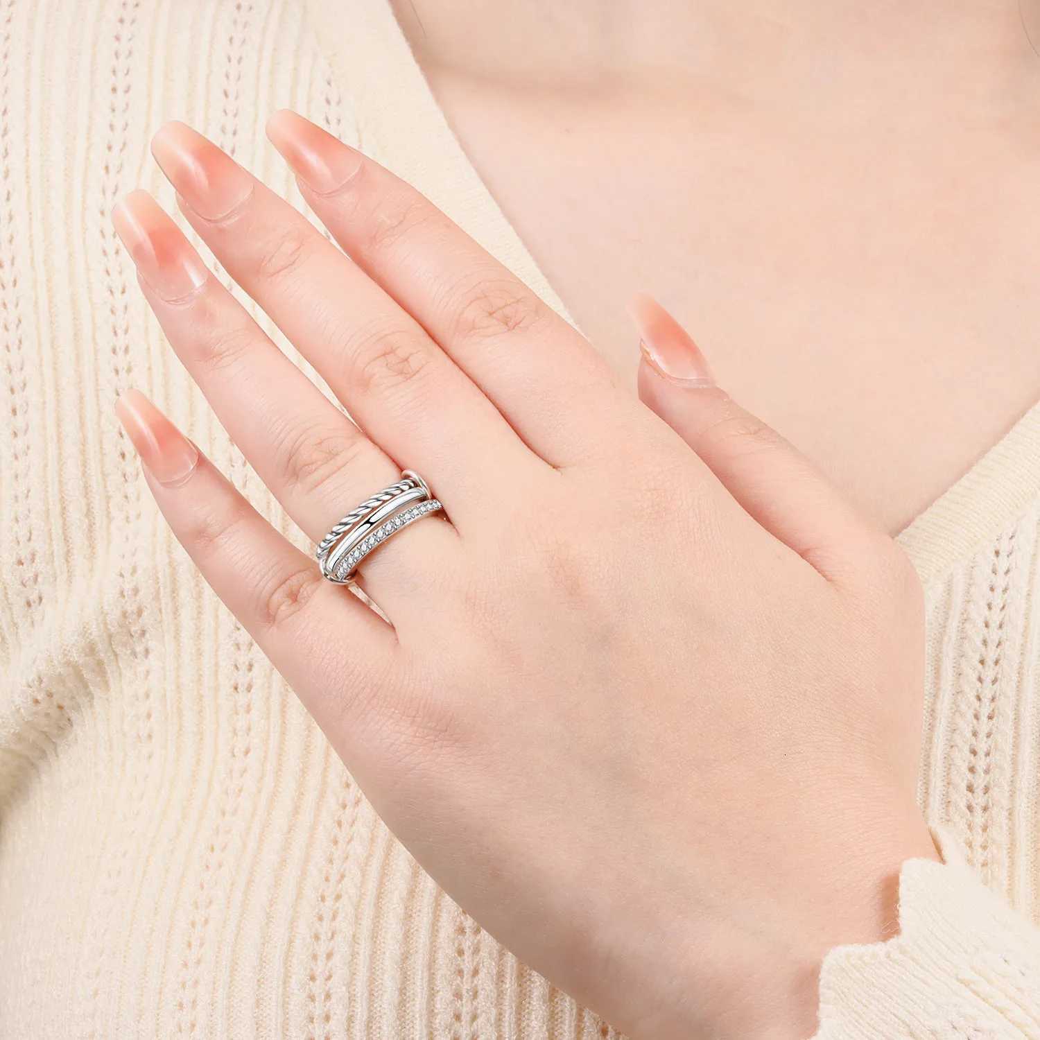 CYCUFF 925 Sterling Silver Designed Simple Fashion 3Ring Rings Closed Ring for Women Birthday Party Jewelry Gift Ring Comfort W250911
