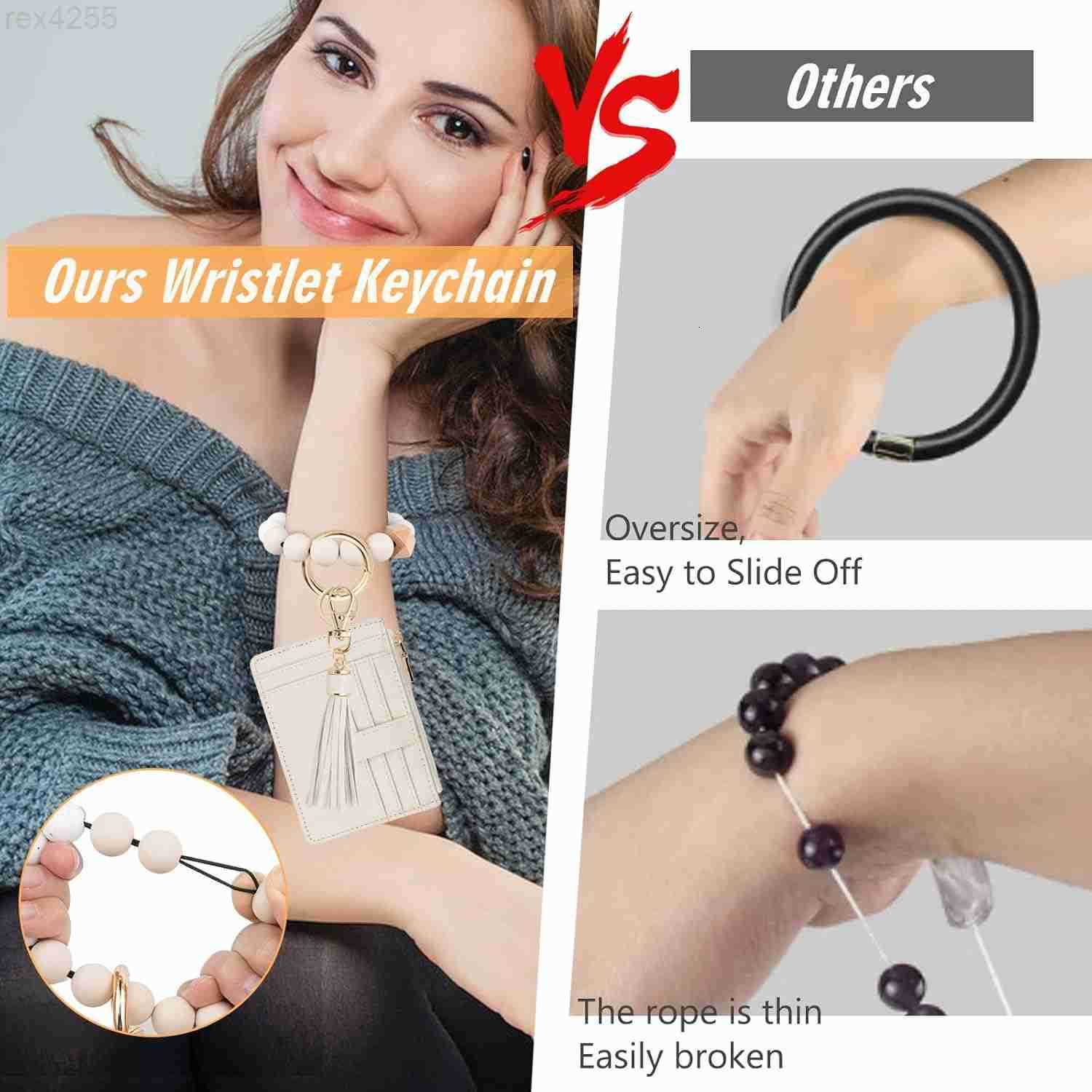 Wallet Keychain Wristlet for WomenSlim RFID Credit Card Holder Purse Tassel Keychain Bangle Key Ring for Men WomenW250911