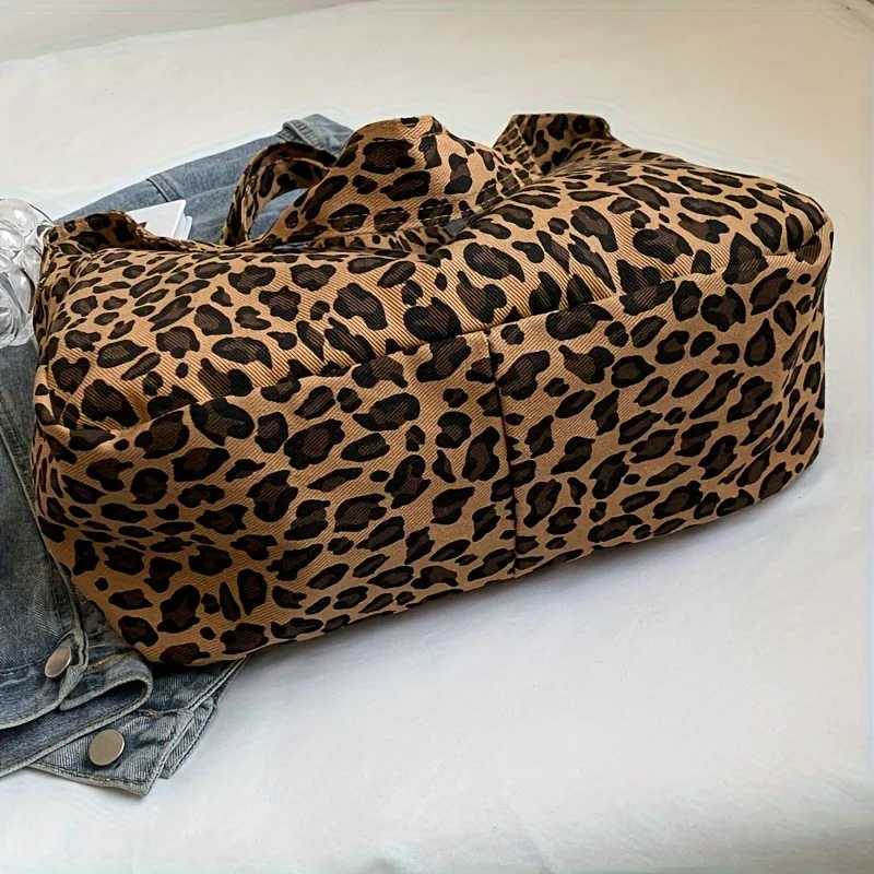 Vintage Leopard Print Womens Bag Large Capacity Canvas Shoulder Bags Daily Commuting Crossbody Bag Z250911