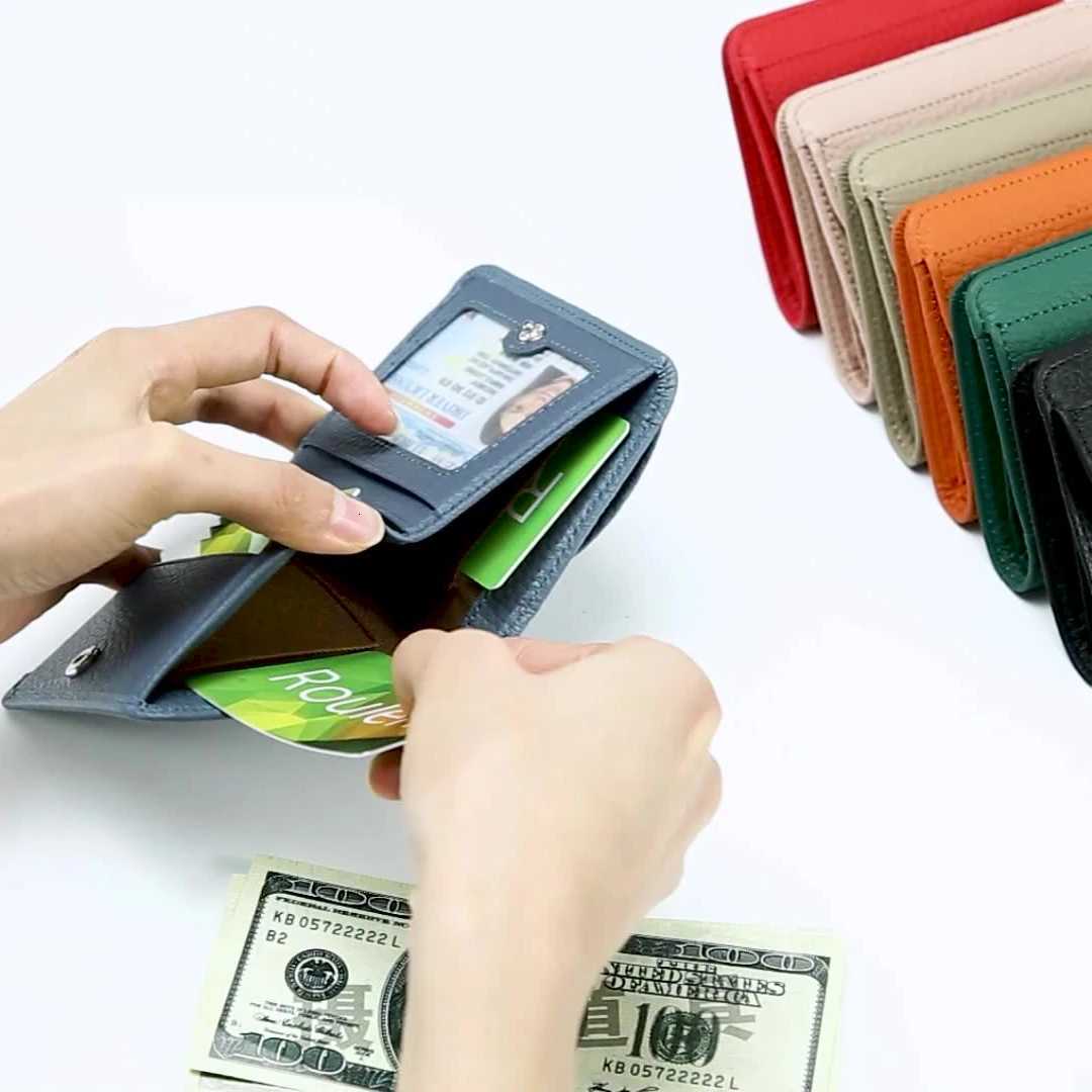New Women Genuine Leather Mini Wallet RFID Folding Simple Ultrathin Small Soft Cowhide Wallet Female Card Holder Coin Bags W250911