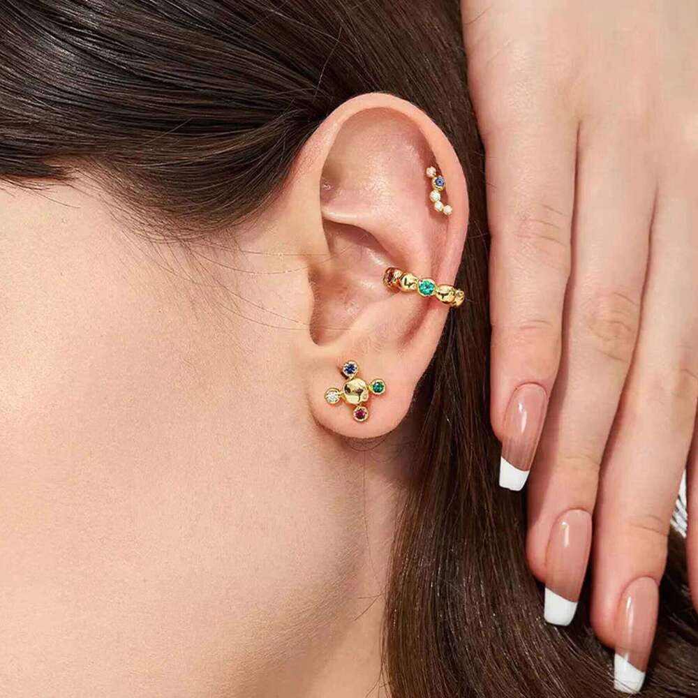 14k Gold Red Ruby White Moissanite Blue Sapphire Emerald Gemstone Stud Fashion Fine Sier Earrings