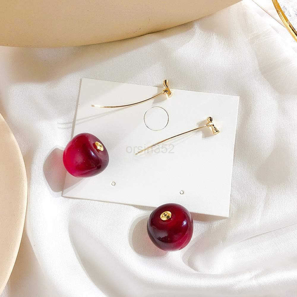 3D Red Cherry Drop Earrings Cute Fruit Gold Dangle Earrings Charm Jewelry Gift Earrings for WomenW250911