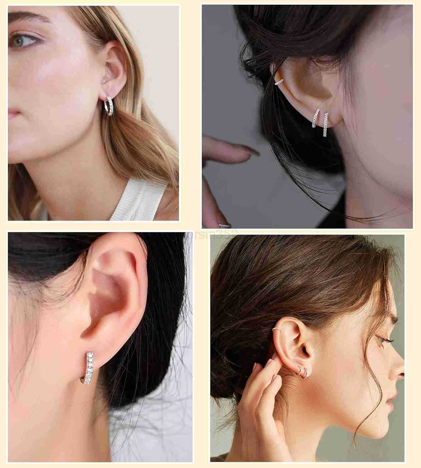 6 Pairs 925 Sterling Silver Small Hoop Earrings for Women14k Real Gold Hypoallergenic Tiny Cubic Zirconia Cartilage Huggie Earring Sets for Multiple P