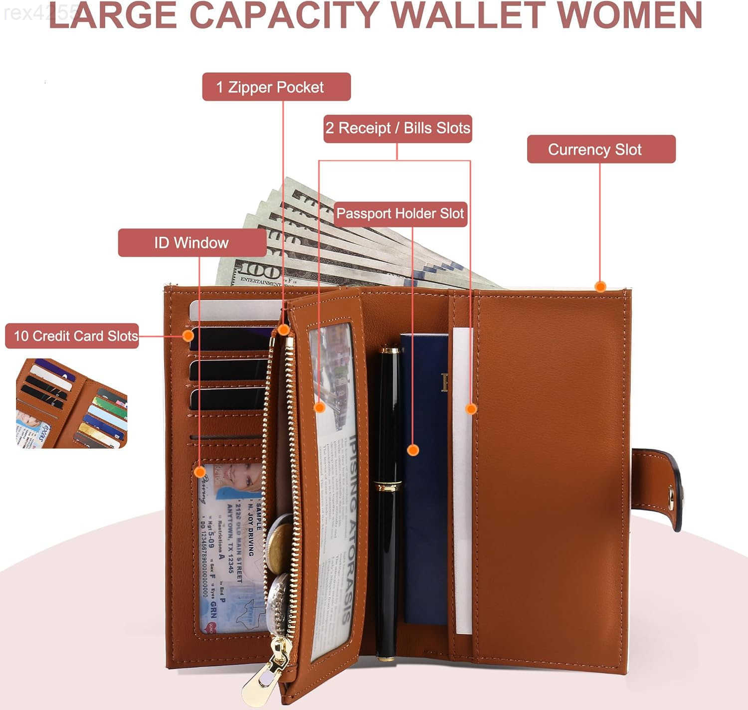Wallet Women RFID Blocking Leather Trifold Clutch Wallet Credit Card Holder Ladies Travel Wallet Purse with Pen HolderW250911