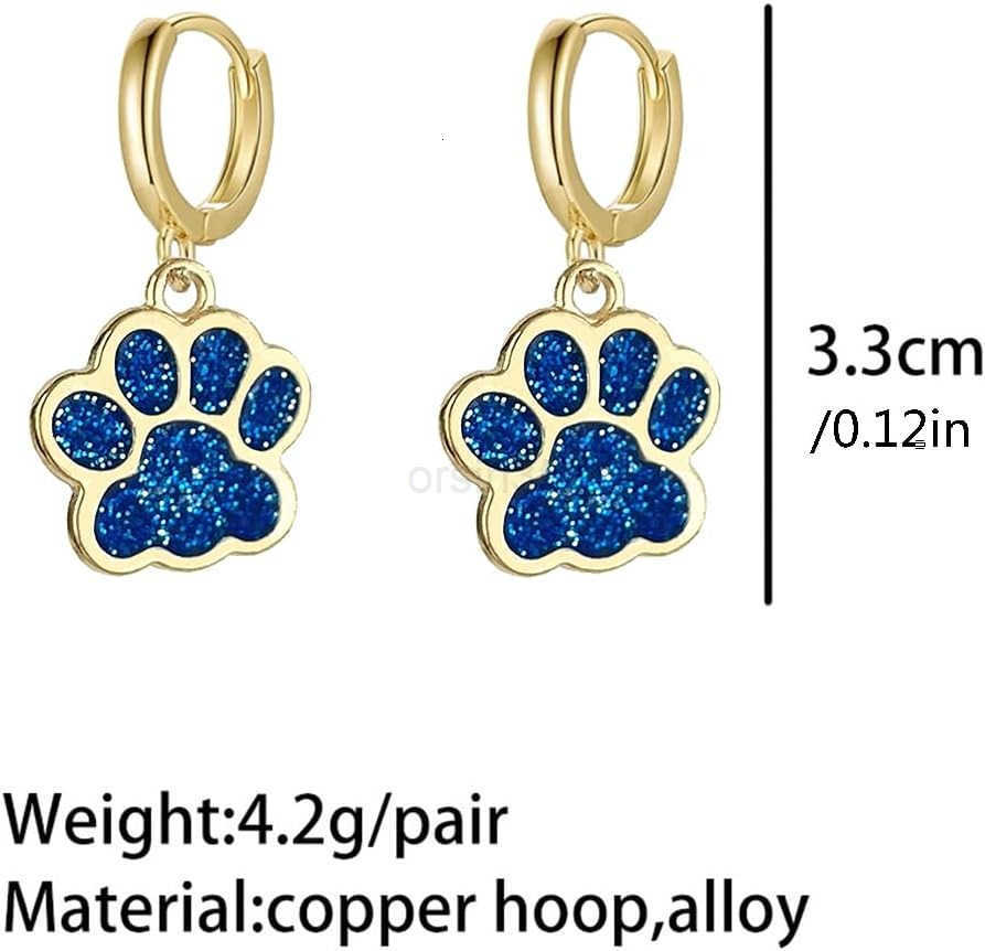 Cute Paw Charm Glitter Enamel Cartilage Small Hoop Dangle Drop Earrings for Women Girls Sensitive Ear 14K Gold Plated Colorful Animal Paw Dog Cat Pet 