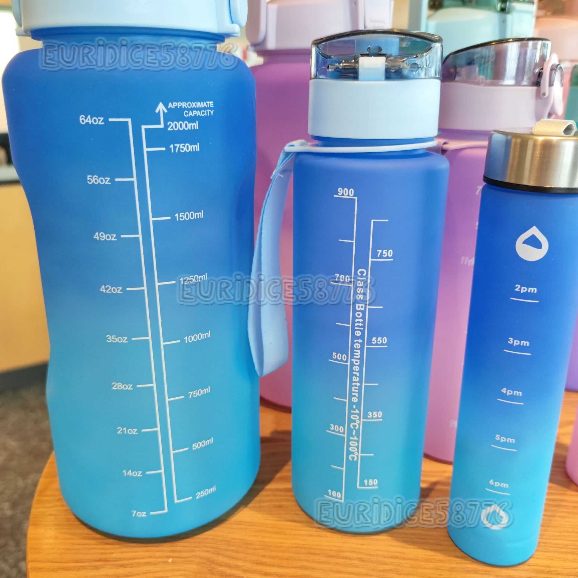 Threepiece Water Bottle Set with Handle Rope Matte Gradient Straw Plastic Water Cup Large Capacity Outdoor Sports Water Bottle H250911