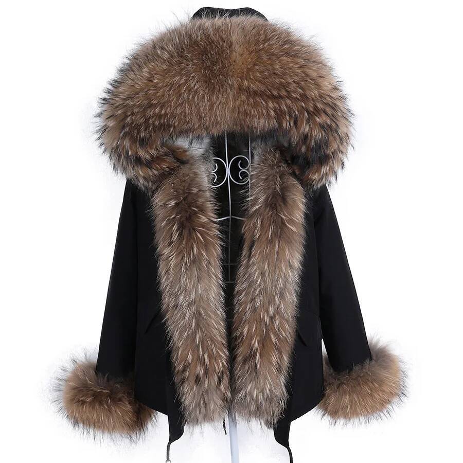 2024 Maomaokong New Women Winter Coat Rabbit Lining Jacket Natural Real Raccoon Collar Parka Fox Fur Short Female Clothing